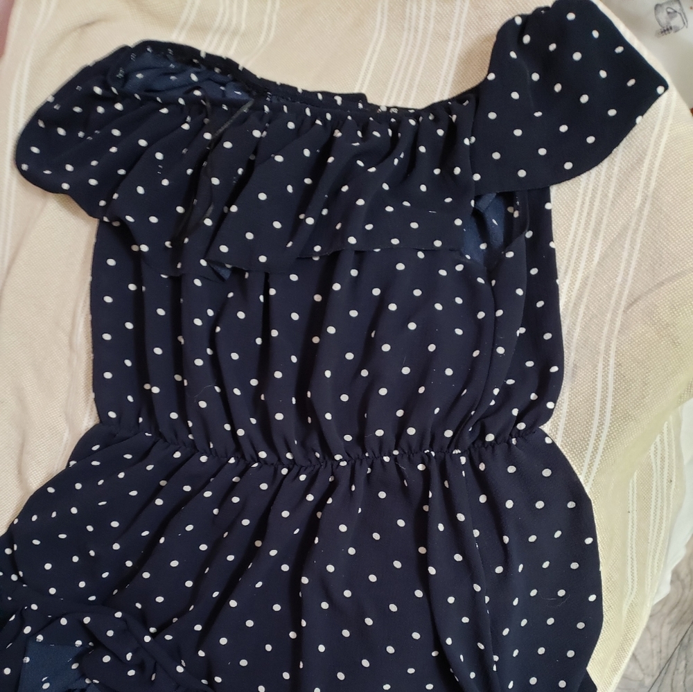 Navy & white polka dot mini dress